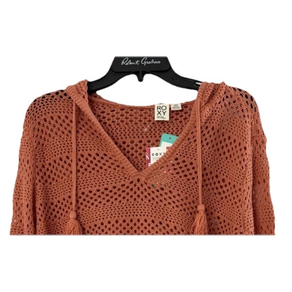 NWT Roxy After Beach Break‎ Womens Long Sleeve Crochet Sweater Coral Size Small - Picture 2 of 13